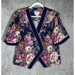 Ashley & Me Top Womens Size 18WP Multicolored Floral V-Neck Short Sleeve VTG USA